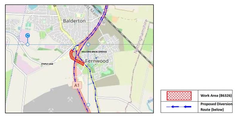 Night Road Closures on the B Map A